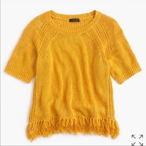 J.Crew Mustard Yellow Linen Fringe Sweater